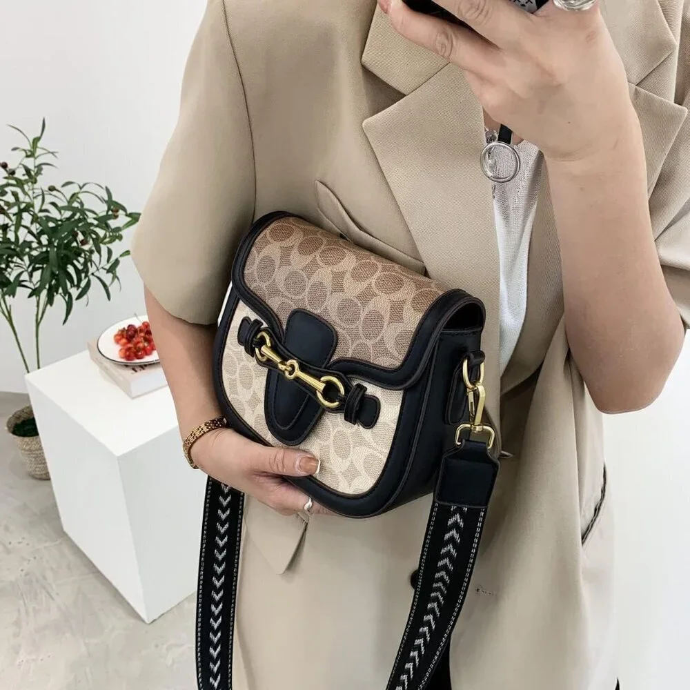Women Small PU Leather Crossbody Bag with Buckle Compact Purse